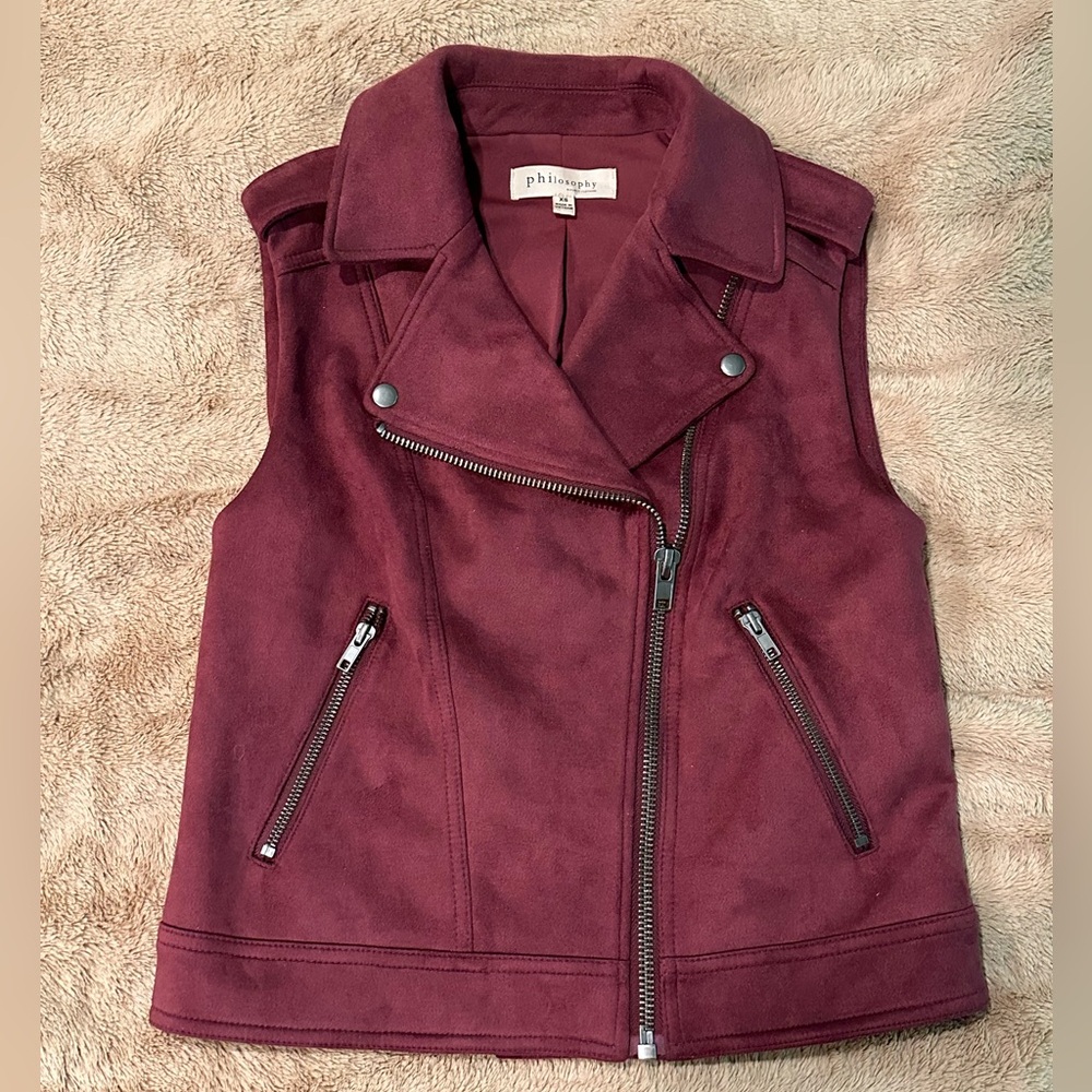 Philosophy Suede Moto Jacket - Burgundy